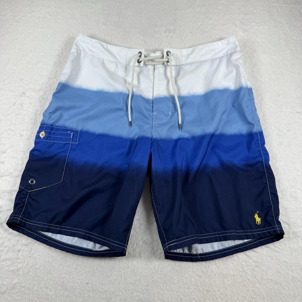 Polo Ralph Lauren Swim Shorts Mens Size 34 Blue Ombre Board Pockets Drawstring